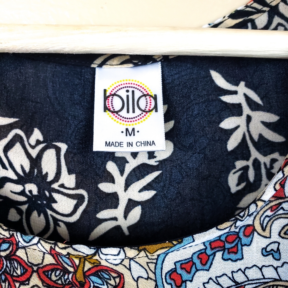 BILLA OF CA Boho Paisley Floral Silky Blouse,M - Picture 7 of 9